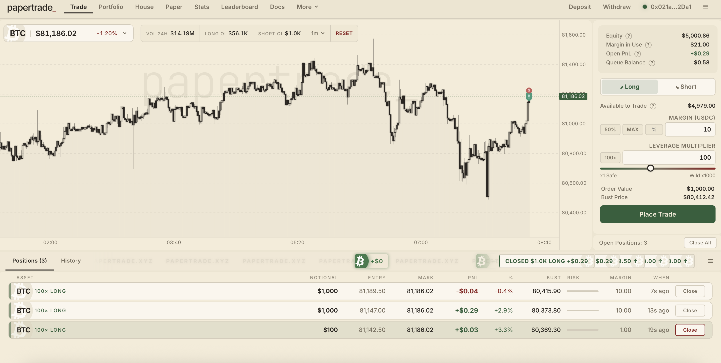 papertrade trade interface preview